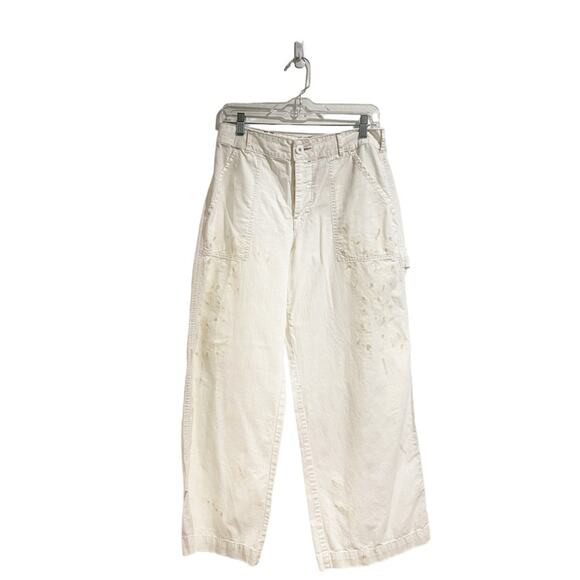 Free People White Paint Splatter Wide Leg Pants Sz 6 - Picture 2 of 15